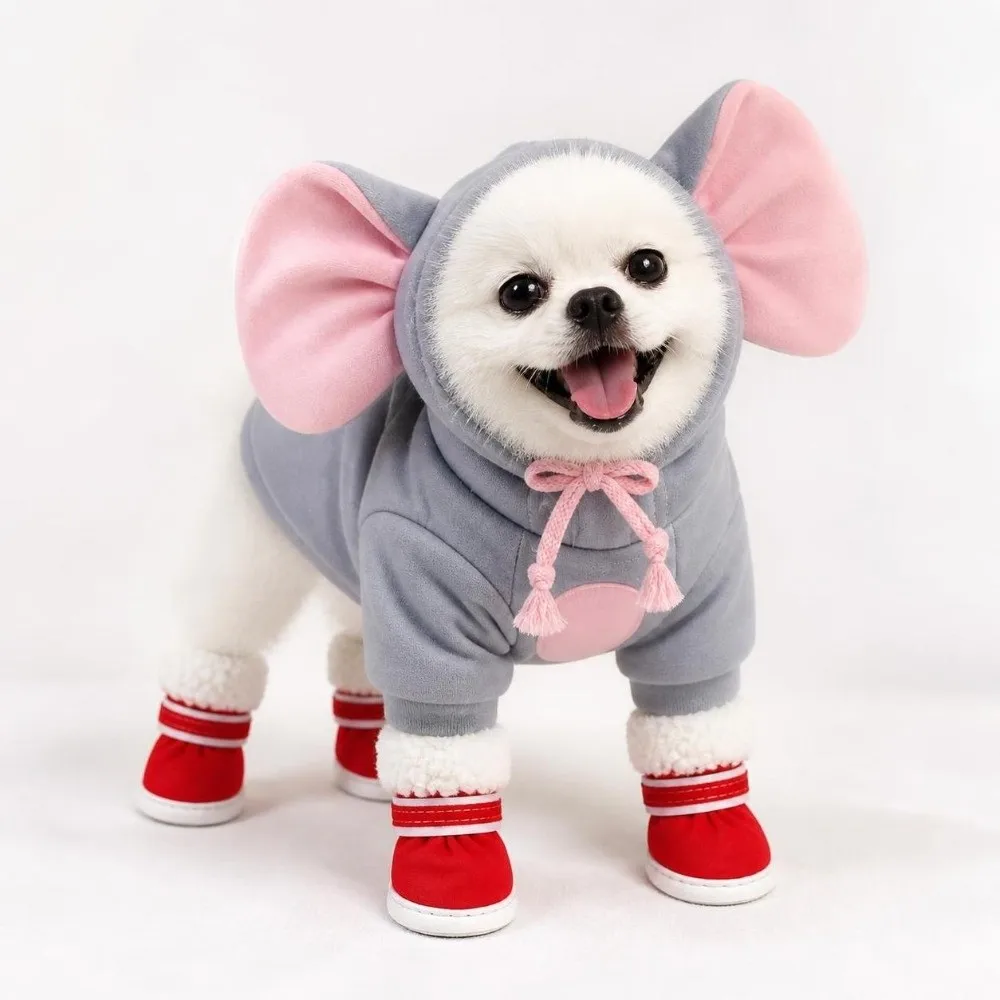 4 Stück Modische Warme Winter-Hundeschuhe Rutschfeste Katzen- und Welpensocken Verdickte Baumwoll-Hundeschuhe für Kleine und Mittelgroße Hunde – Detail 9