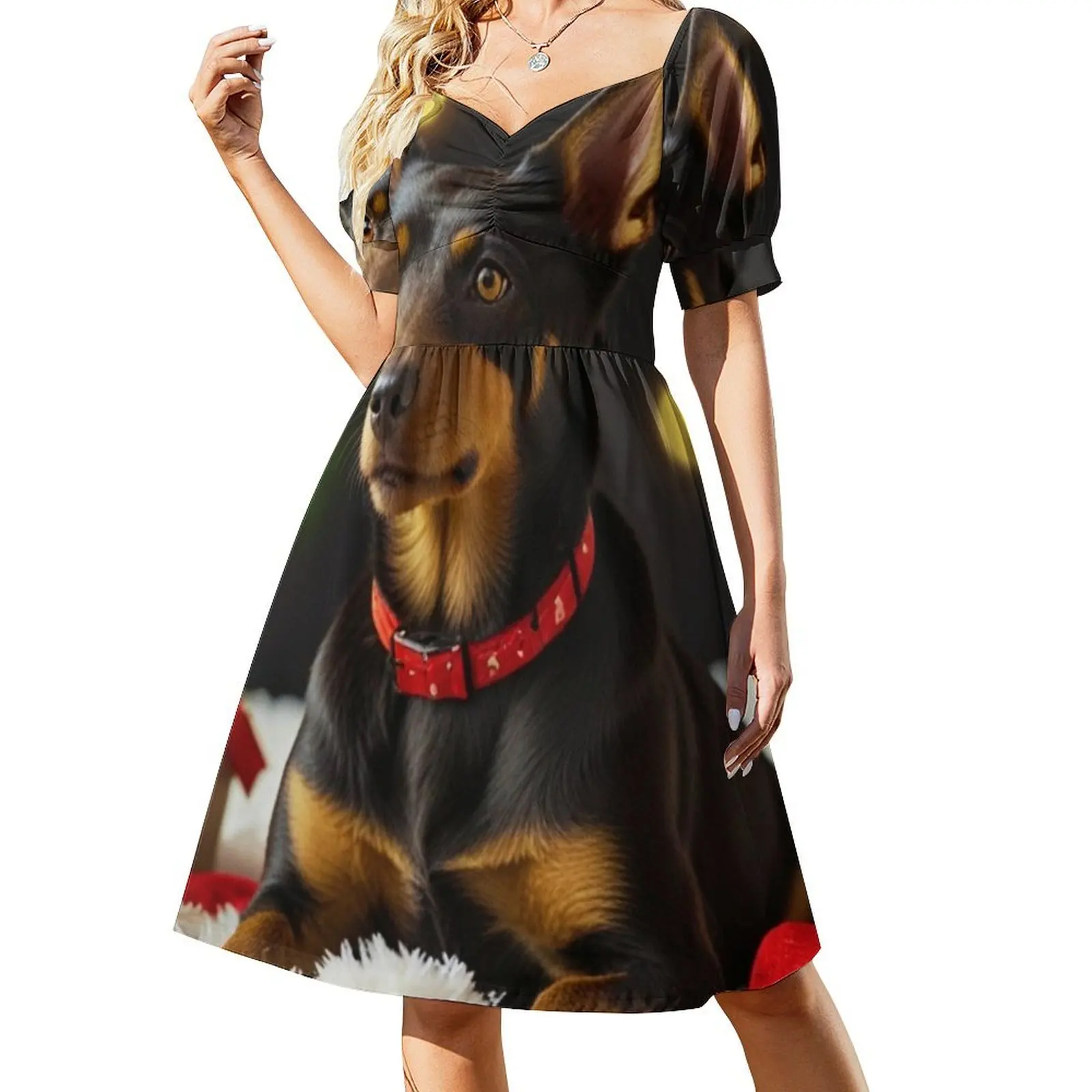 

Australian Kelpie Dog Christmas Short-Sleeved Dress clothes for women Prom gown ladies dresses for special occasions