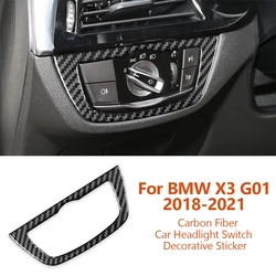 For BMW X3 X4 G01 G02 G08 2018-2021 Car-styling Carbon Fiber Car Headlight Switch Decorative Sticker Auto Interior Accessories