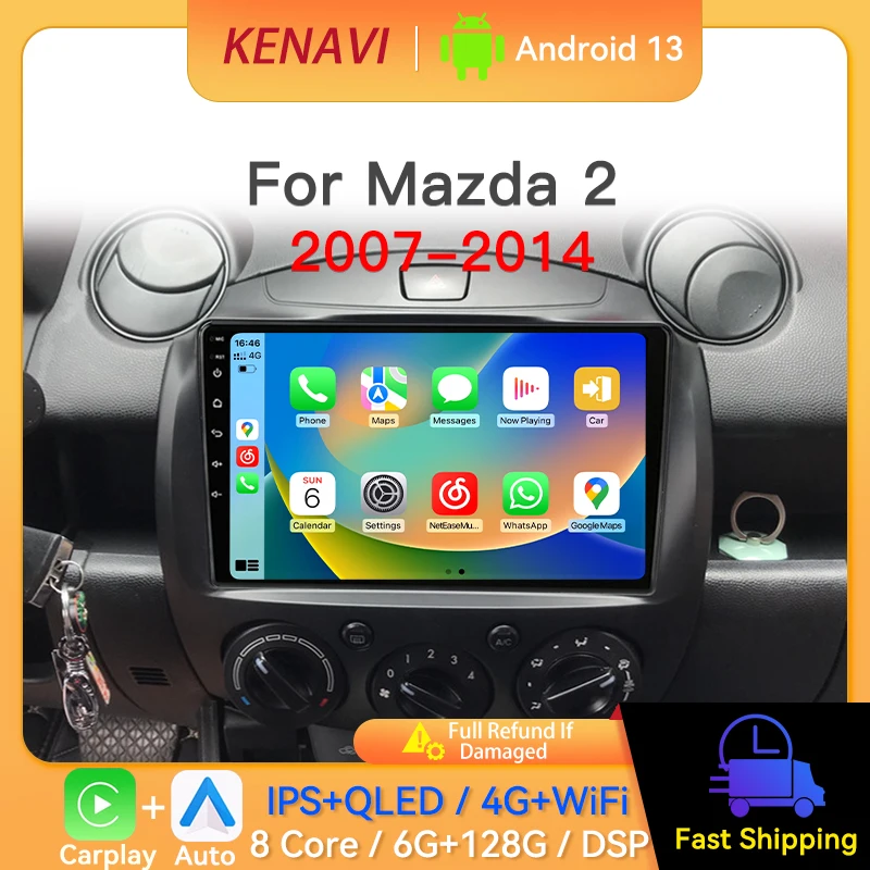 

Android 13 Car Stereo Radio For MAZDA 2 2007-2014 AM FM GPS Navigation Wireless Carplay Android Auto Multimedia Player Head Unit
