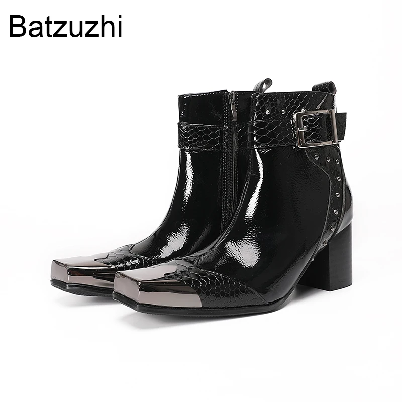 Batzuzhi 7CM Heels New Designer's Boots Shoes Black Leather Short Boots for Man Fashion Party/Wedding Boots Male, Big Sizes