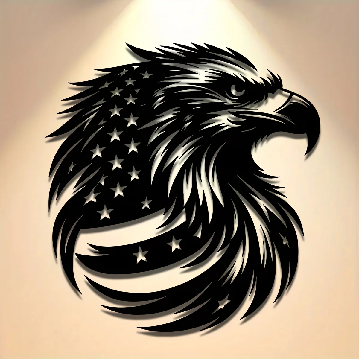 1pc CIFBUY Metal Wall Art,2D Flat Laser Cut American Flag Eagle Iron Hanging Sculpture,Rustproof Powder‑Coated Wall Decor