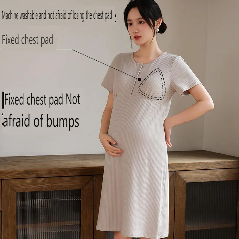 Maternity Fashionable Summer Cotton Nursing Sleep Dress Maternity Homewear Moms Perfect for Relaxation and Breastfeeding