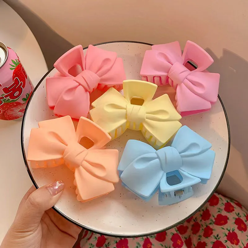 Bright Color Bowknot Matte Hair Claw Clips Women Back of the head Shark Clip Sweet Fairy Hair Catches Crab Hair Clips Hairgrips