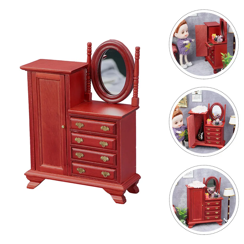 

Премиум миниатюрный туалетный столик из дерева и стекла с зеркалом и выдвижным ящиком, декор для кукольного домика, миниатюрная мебель