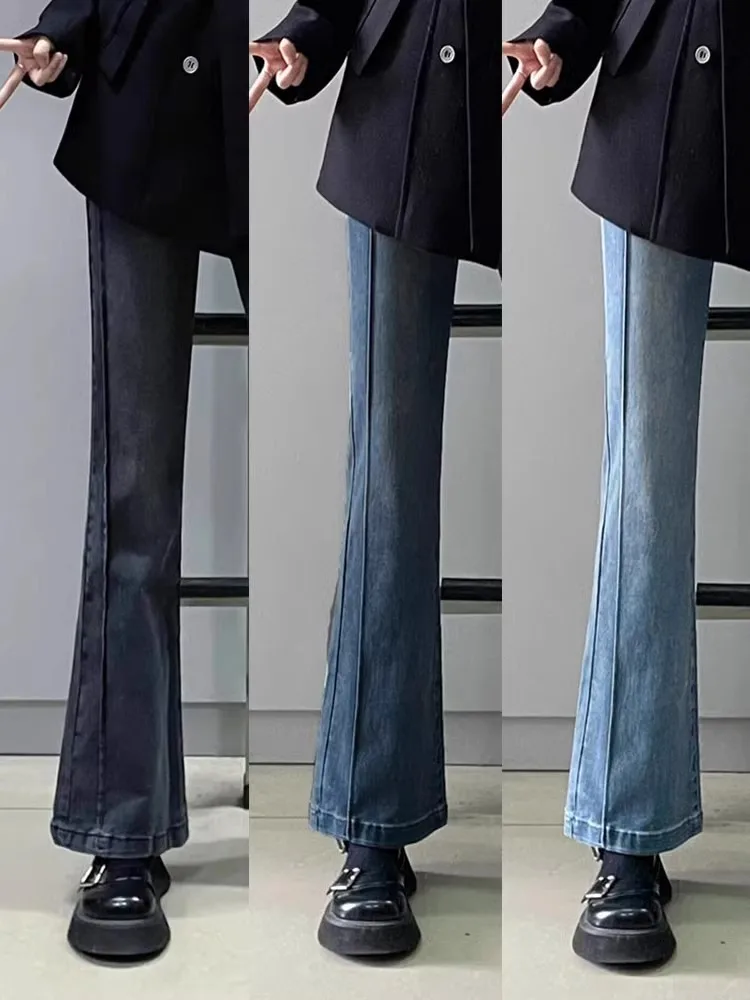 High Waist Bell Bot Jeans Women's Stretchy Cotton Denim Long Pants Autumn New Sle plus Size Hiding Hip Slimming Effect