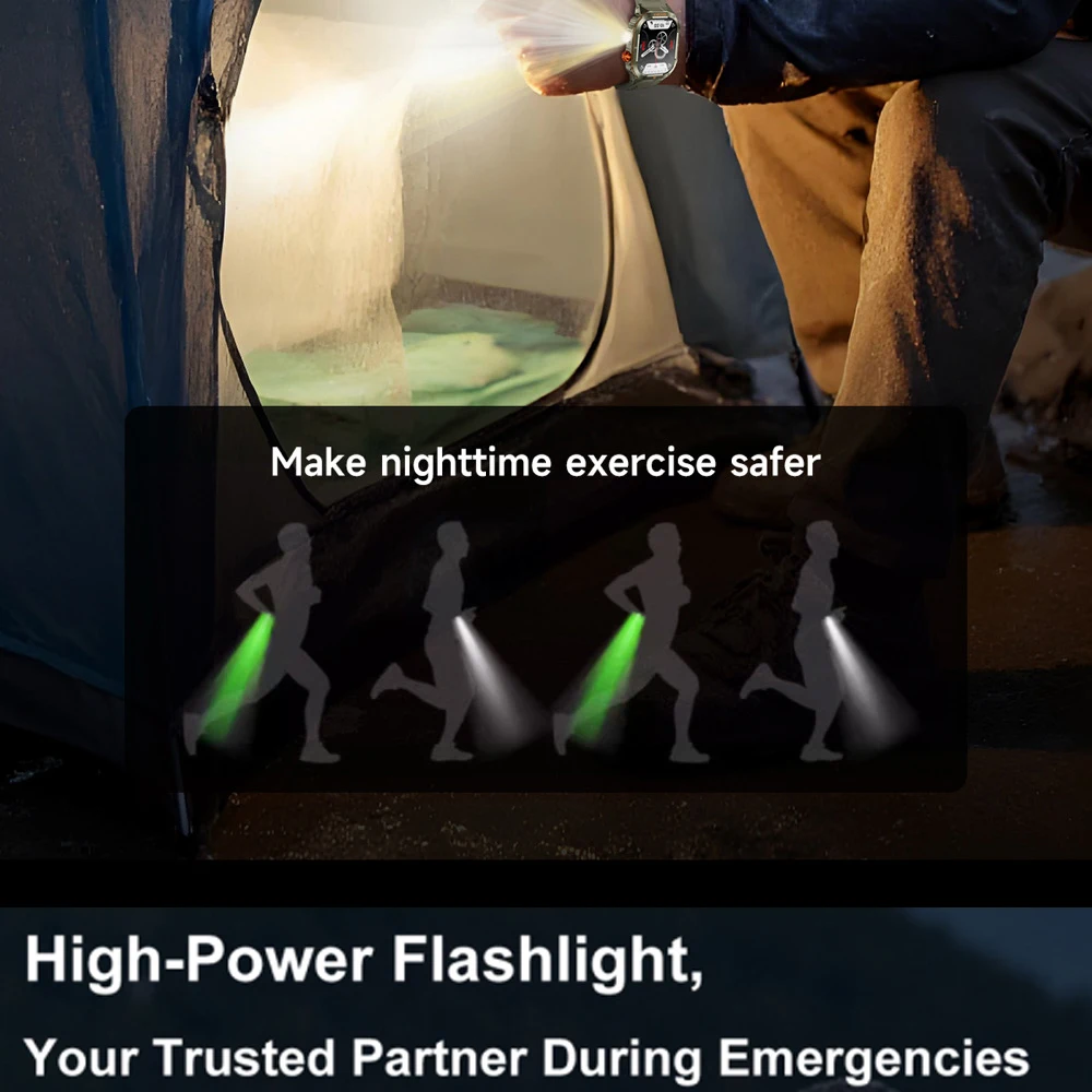 Модные уличные мужские спортивные умные часы для фитнеса IP68, водонепроницаемые, пульсометр, сильный свет, фонарик, погода, умные часы, музыка