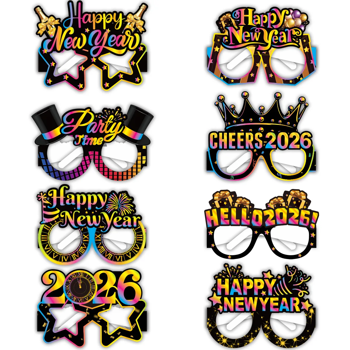 8 stücke 2026 Neue Jahr Papier Gläser Festliche Silvester Gläser Spaß Foto Requisiten Party Silvester Dekoration universal Größe