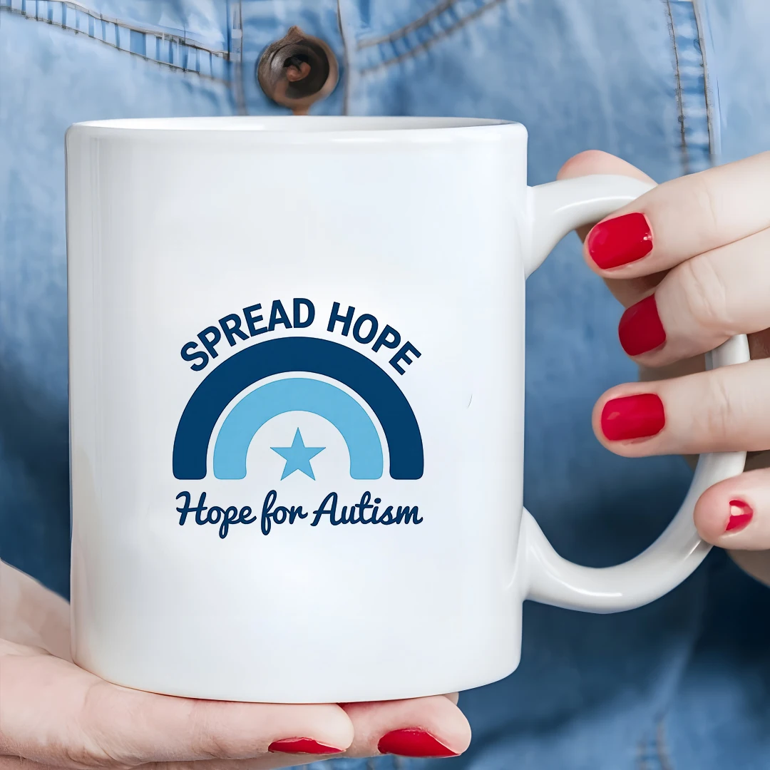 

11oz Cup + Heart Rainbow Design + SPREAD HOPE Autism Awareness Christmas Home Office Cup