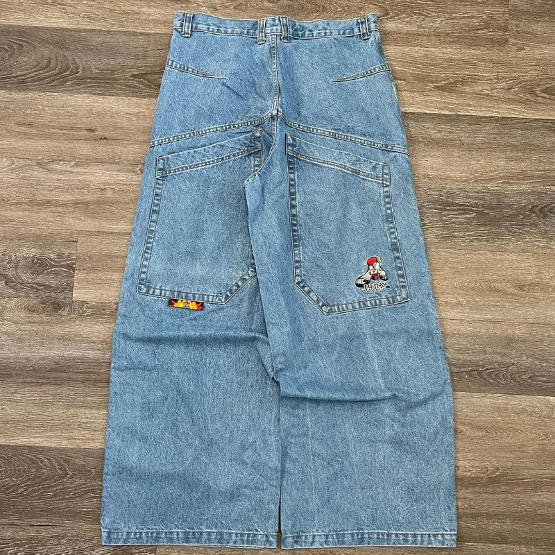 Y2k punk hip hop streetwear luz azul lavado baggy jeans tendência de moda de alta qualidade das mulheres dos homens harajuku gótico calças de perna larga