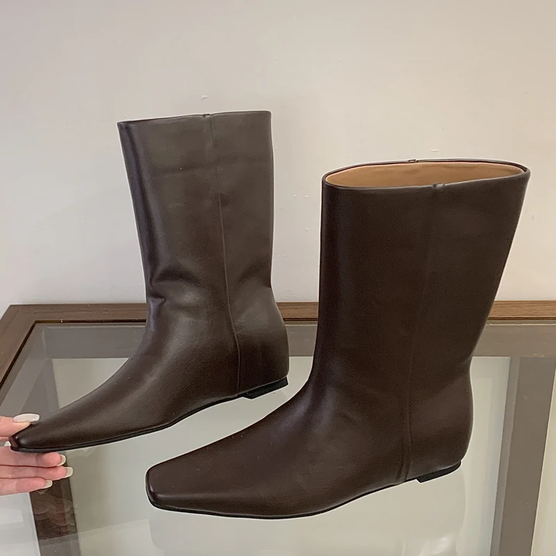 Eilyken نمط لينة بولي Leather الجلود أشار تو حذاء من الجلد النساء أسافين الكعوب موجزة أحذية الشتاء بوتاس دي Mujer #2