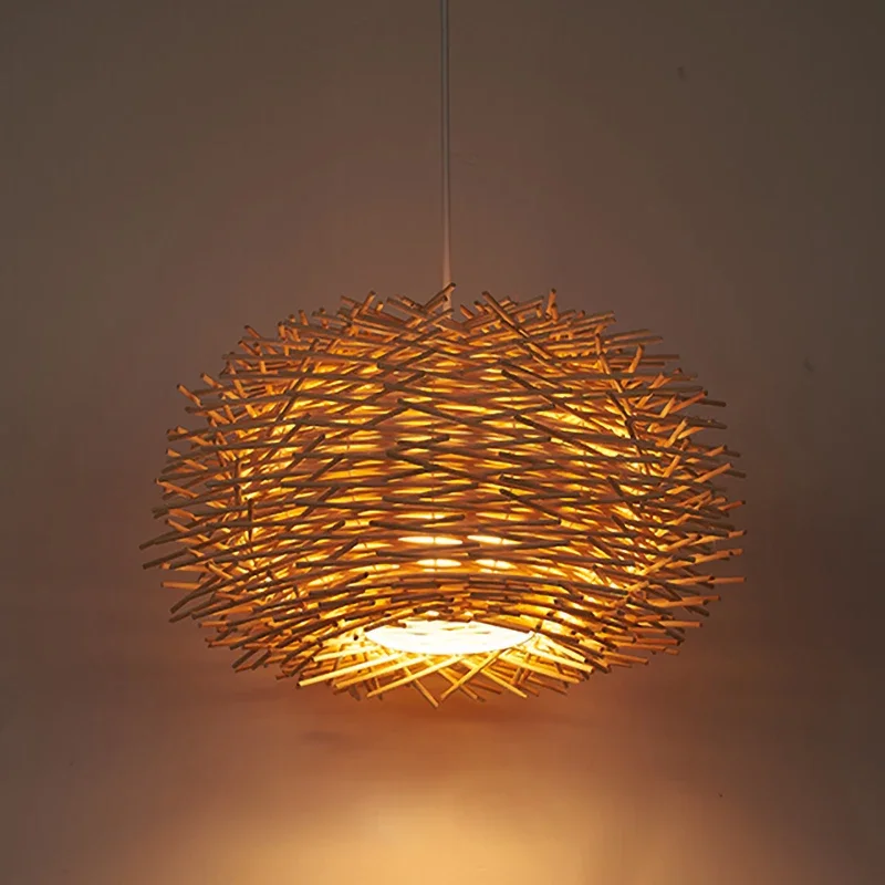 Modern Southeast Handmade LED Chandelier Bamboo Weaving Rattan Bird's Nest Wood luminaria lustre design fixtures Straw Hat Lamp