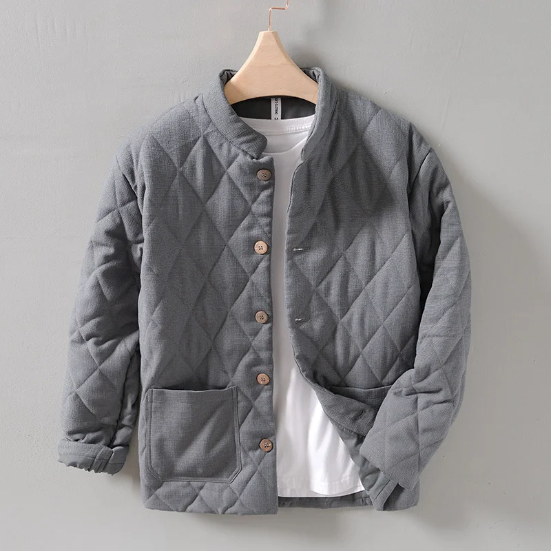 Chaqueta acolchada cálida de cuello alto de estilo japonés para hombre, prendas de vestir masculinas, Vintage, sólido, suelto, versátil, tendencia