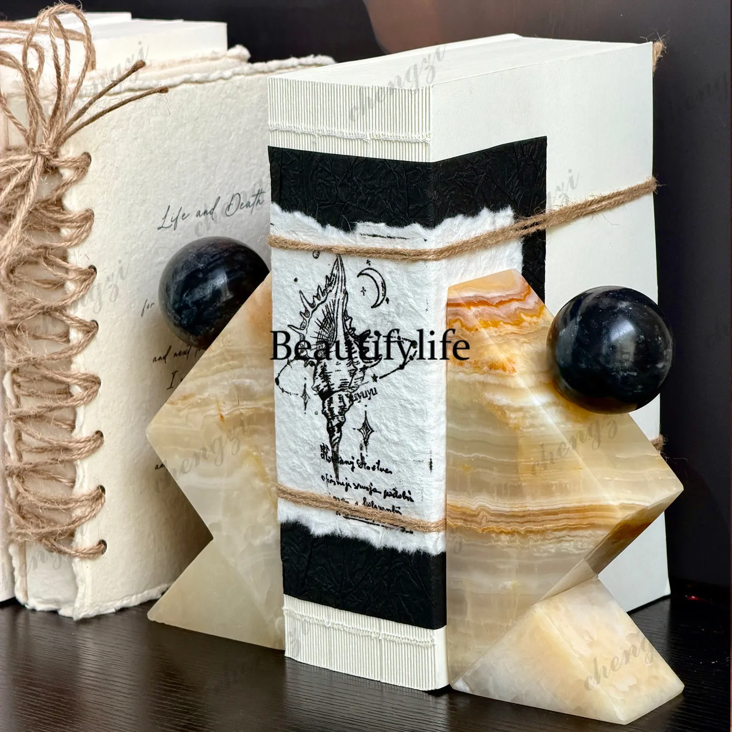 Marble jade book stall wabi sand wind natural carp shape jade book stall entrance
