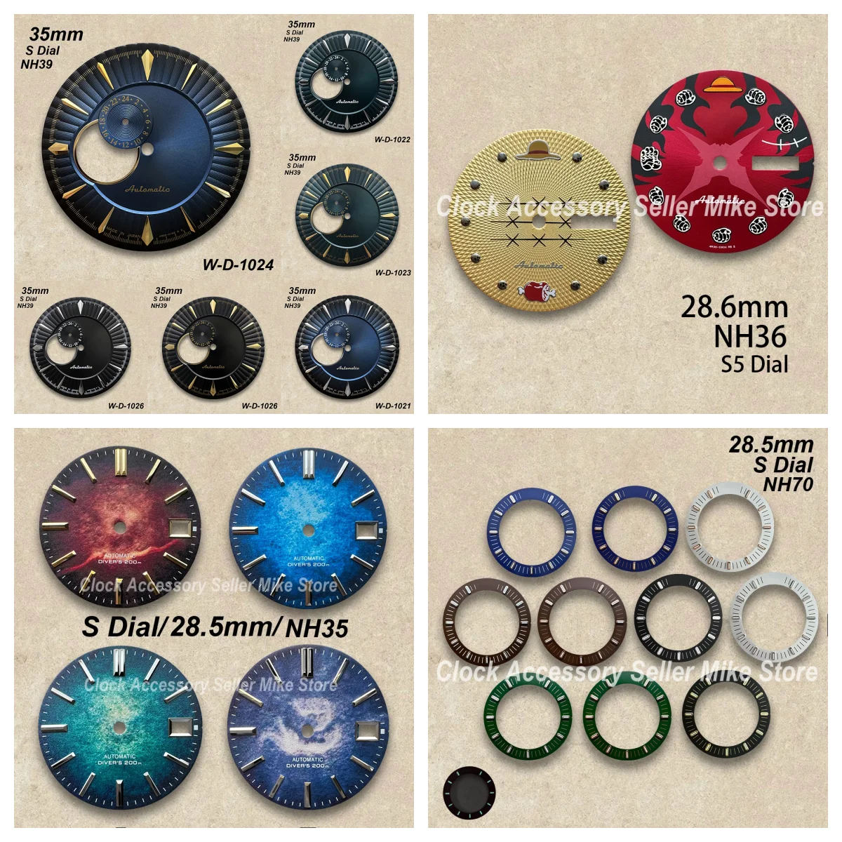 28.5/28.6/35mm Straw Hat/Hollow  S/S5 Dial Fit NH35/NH36/NH39/NH70 Movement Green/No Luminous Watch Modification Accessories