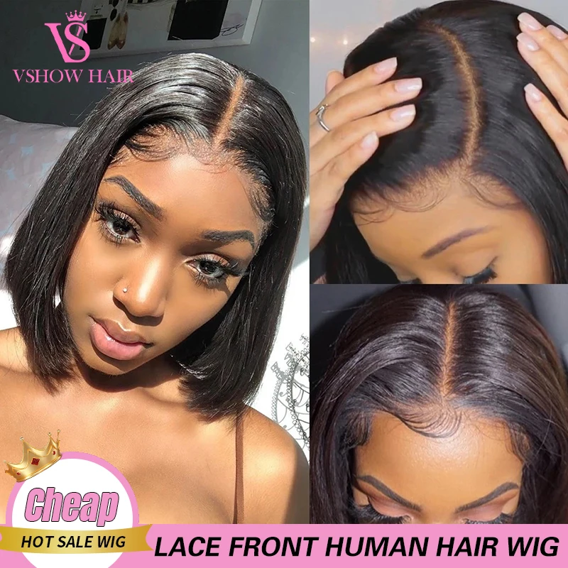 

Short Bob Wig Lace Front Wigs 13x4 Bone Straight Brazilian Human Hair Lace Frontal Wig Pre-Plucked 4x4 Closure 180% Density