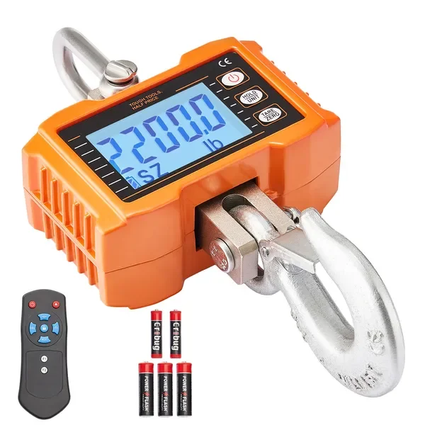 

Industrial Digital Crane Scale, 2200 lbs, Heavy Duty Hanging with Remote, Aluminum Housing, LCD