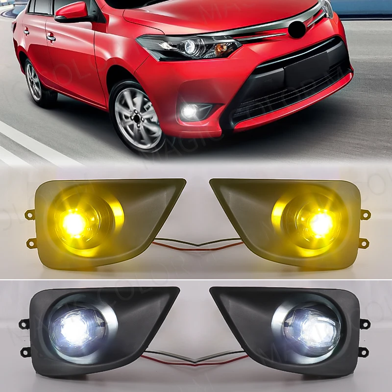 Dla Toyota Vios Yaris Sedan 2013 2014 2015 2016 2017 lampa przeciwmgielna samochodu żółty biały obiektyw halogenowe światła do jazdy dziennej wodoodporny 12V