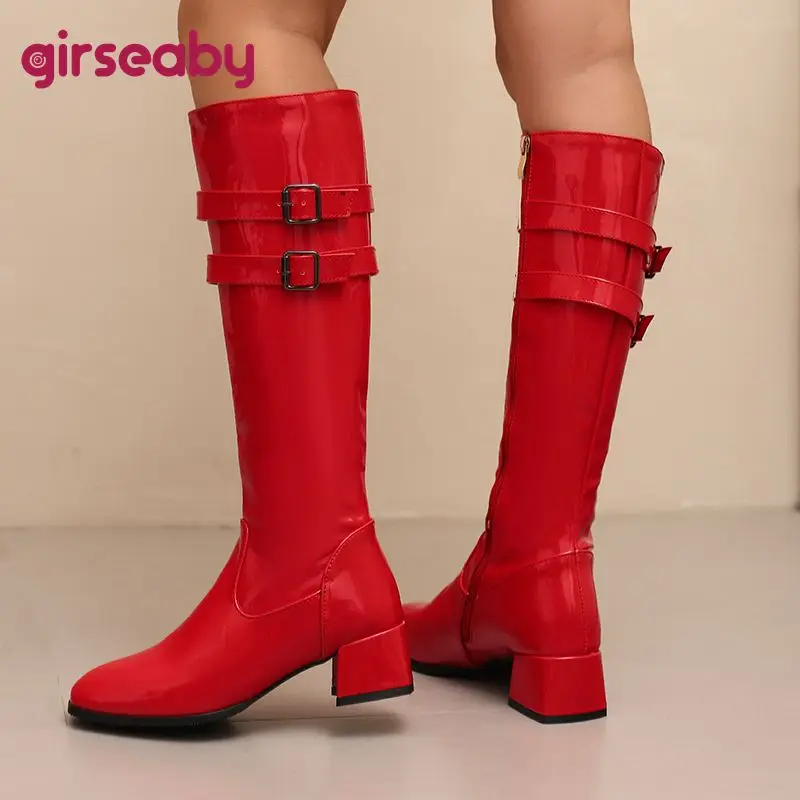 

Girseaby/женские сапоги до колена с квадратным носком на массивном каблуке 4,5 см, застежки на молнии, удлиненный размер 44, 45, 46, для отдыха, на каждый день