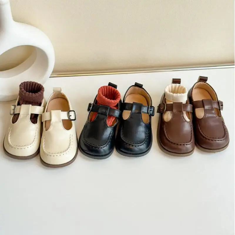 

Spring Autumn Little Kids Peas Leather Shoes British Style Baby Toddler Boys Girls Soft Bottom Toddler Mary Janes Toddler Shoes