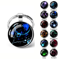 12 Constellation Keychain Starry Sky Zodiac Glass Dome Pendant Key Chain Christmas Gift