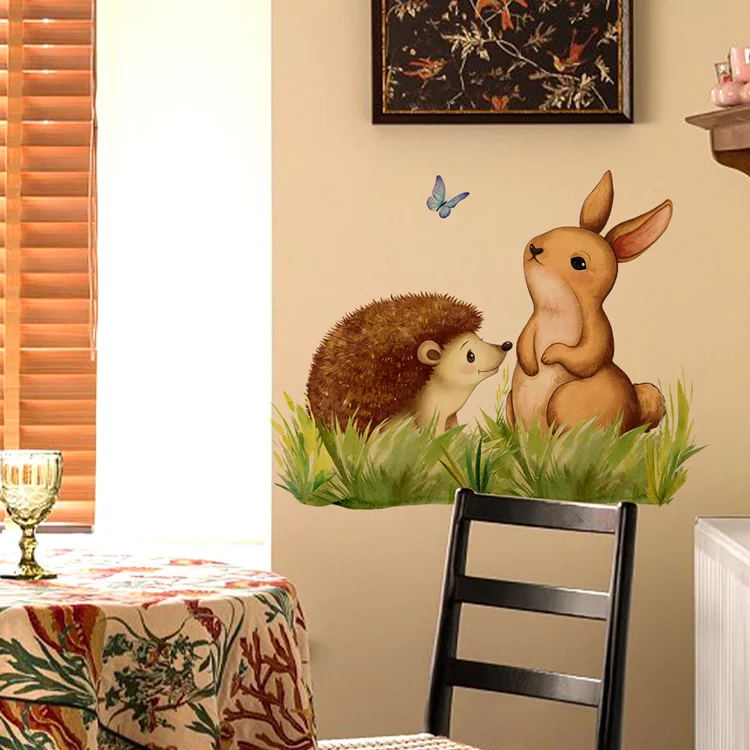 Cartoon Kaninchen Igel Schmetterling Wandaufkleber Kinderzimmer Deko Aufkleber Schlafzimmer Hintergrund Heimdekoration Selbstklebende Tapete – Detail 4