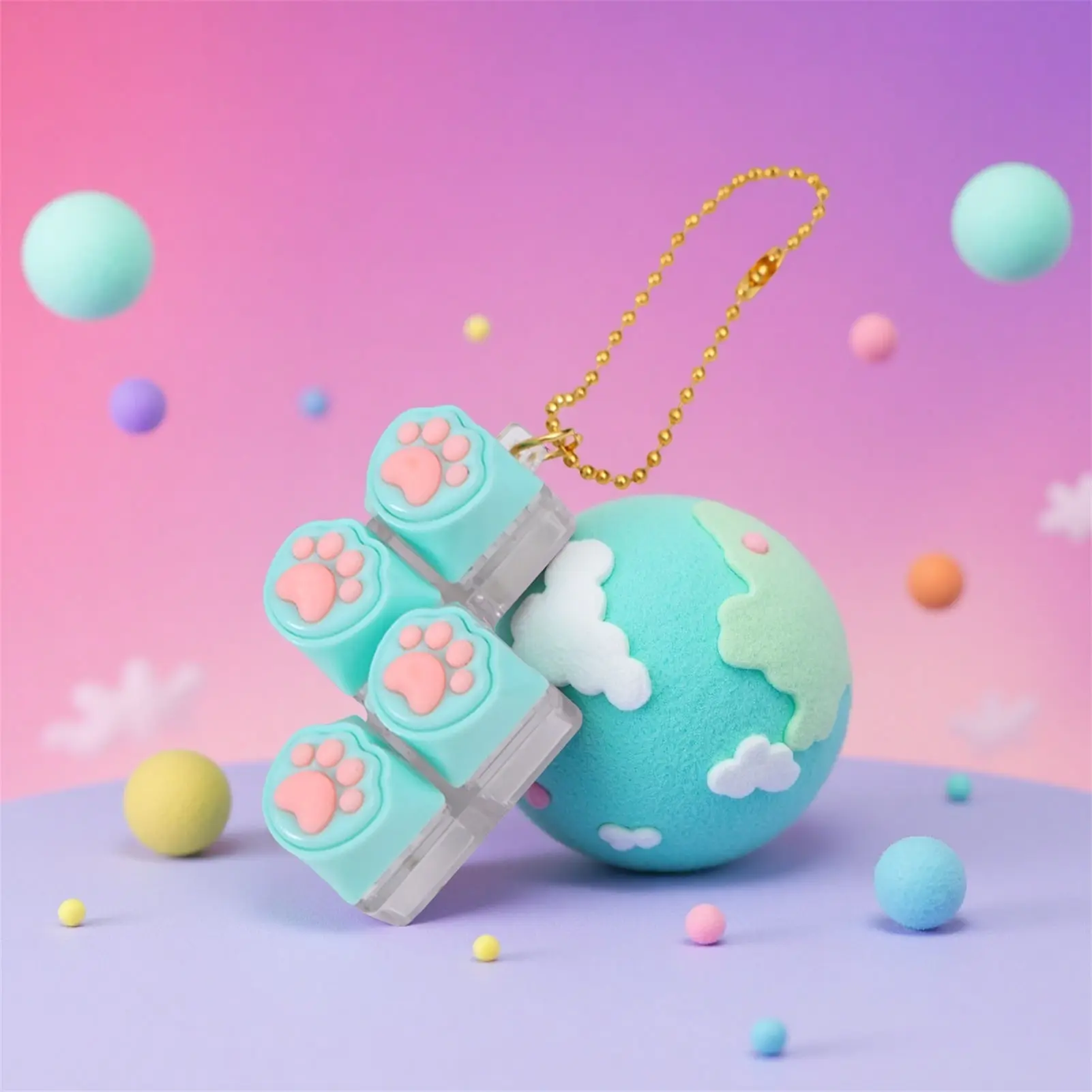 Silicone Cat Paw Keychain Stress Relief Toy with LED Light Flash Effect for Keyboard Lovers Portable Fidget Keyring Gifts