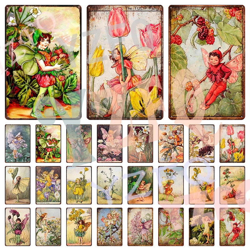 

Flower Fairy Tin Metal Sign Iron Wall Decor Retro Plaques Poster Hanging Ation Indoor Outdoor 8"x12" Vintage Painting TU-0025A