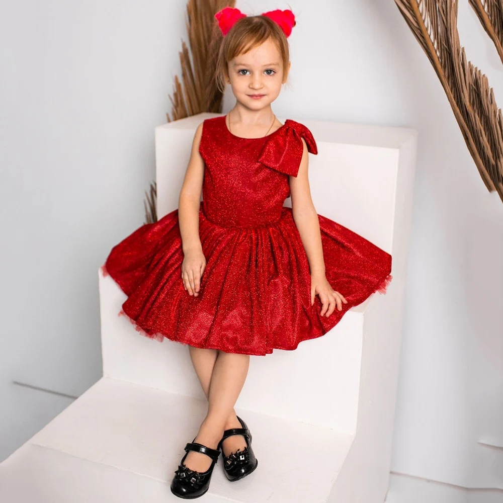 Cute O-neck Red Flower Girl Dress A-line Mini Pink Princess First Communion Gown Royal Blue Short Party Dress for Wedding