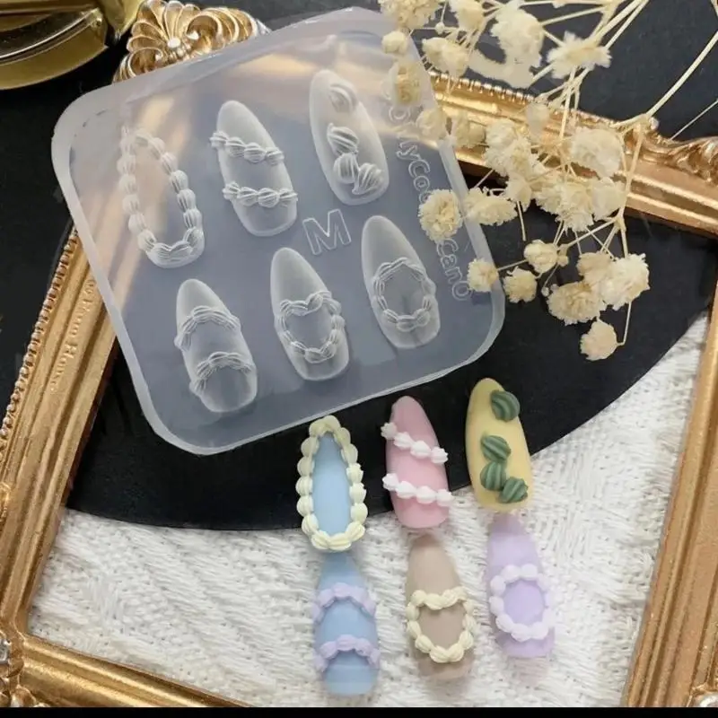 Moule à ongles en Silicone 3D de qualité supérieure, conception d'ours à nœud crème, parfait pour l'art des ongles et le manucure à faire soi-même