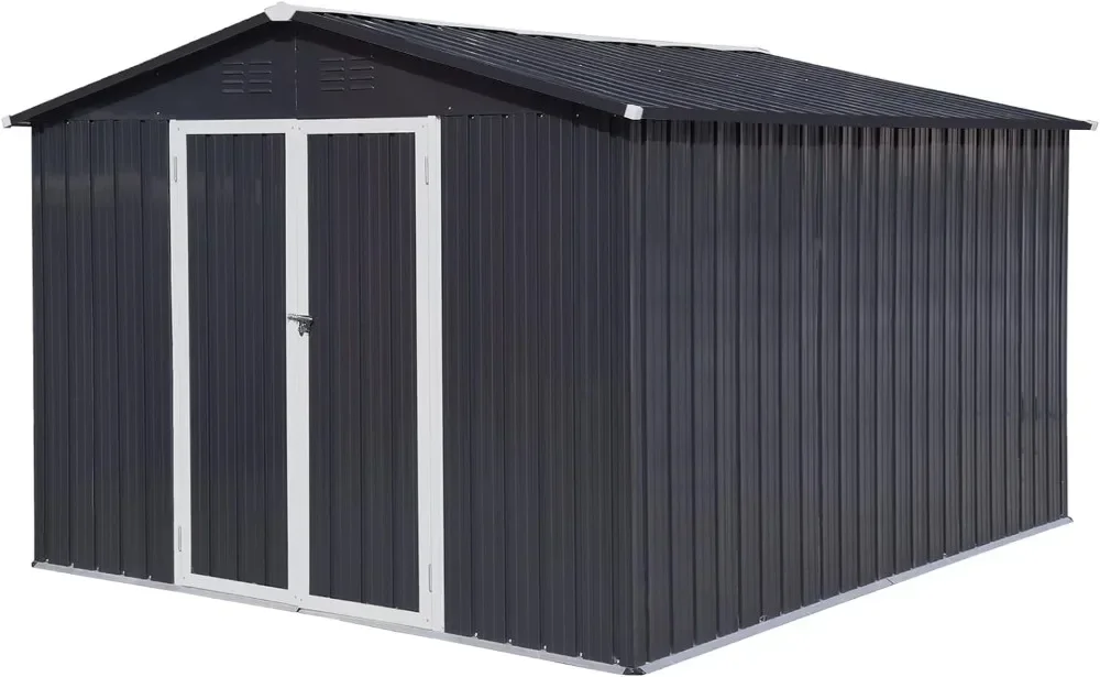 8ft×6ft Metal Garden Shed Outdoor Storage Shed with Apex Roof,Large Waterproof Garde Tool House for Backyard, Patio Lawn