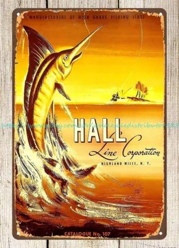 nostalgic  garage 1947 Hall Line Fishing lure catalogue cover art metal tin sign