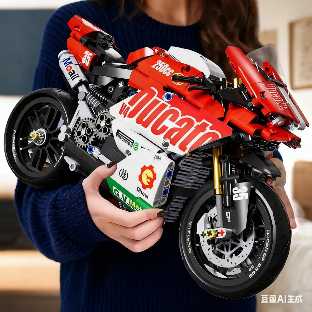 مجموعة مكعبات بناء الدراجات النارية الشهيرة V4 مجموعة نماذج الدراجة النارية الفائقة ألعاب سباق فنية مجمعة للأطفال الأولاد والبنات
