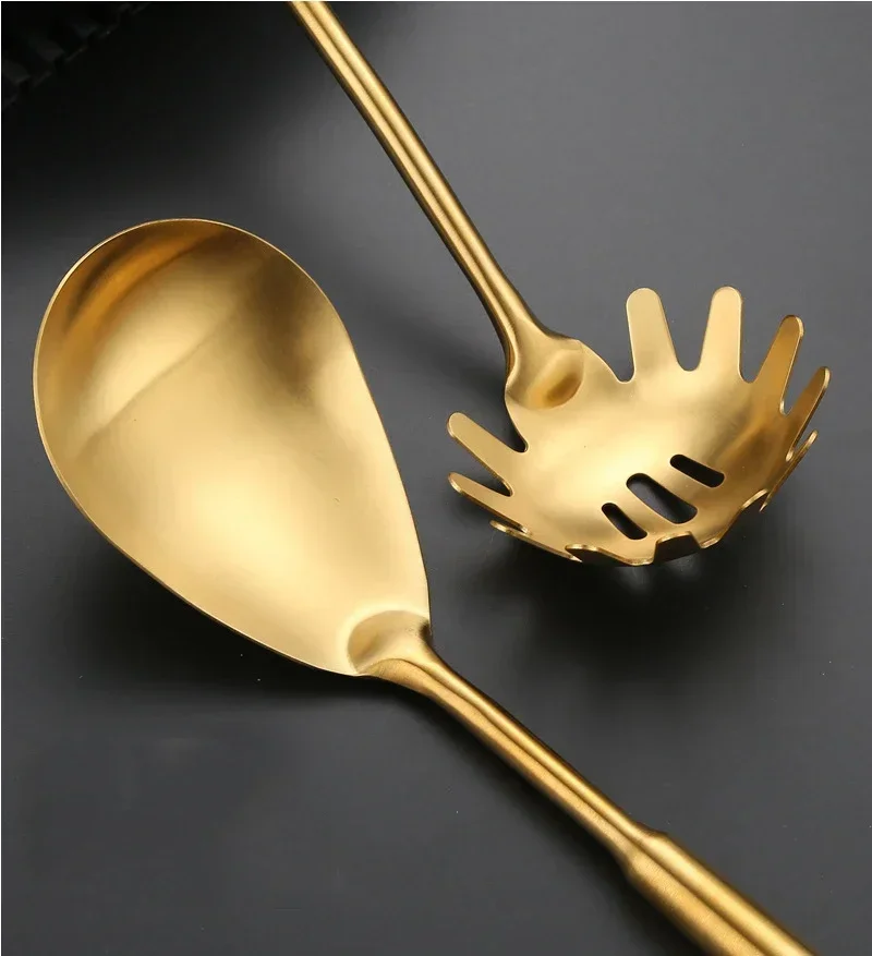 1PC Stainless Steel Kitchen Cookware Gold Cooking Utensils Soup Spoon Eggbeater Food Clip Rice Colander Skimmer Cooking Utensils