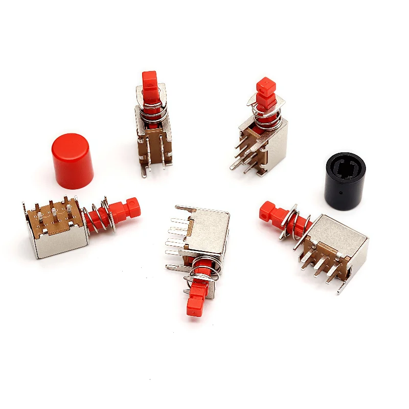 

5pcs/lot A03 Straight Key Switch PS-22F02 Six-Pin Lockable Self-Locking Switch Unlocked Red Button Piano Key Switch