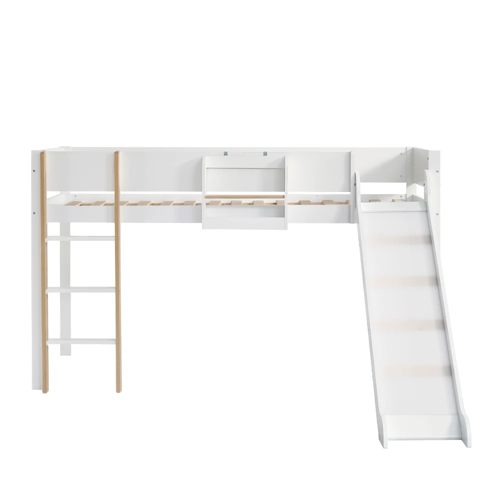 PINGGO Hochbett für Kinder mit Rutsche, 3-stufige Leiter, abnehmbares Regal, Kiefer MDF, Weiß Natur, 90x200cm, ohne Matratze – Detail 7
