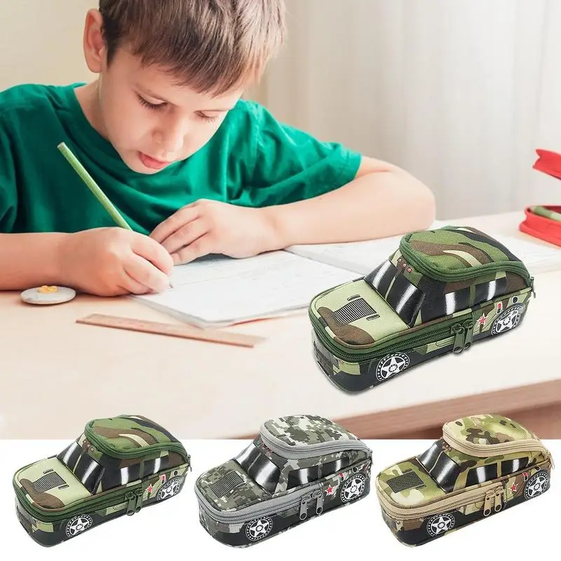 

Camouflage Pencil Bag Car Shaped Large Capacity Pencil Case Stylish Multipurpose Pen Bag Cool Pen Pouch For Markers Eraser Color