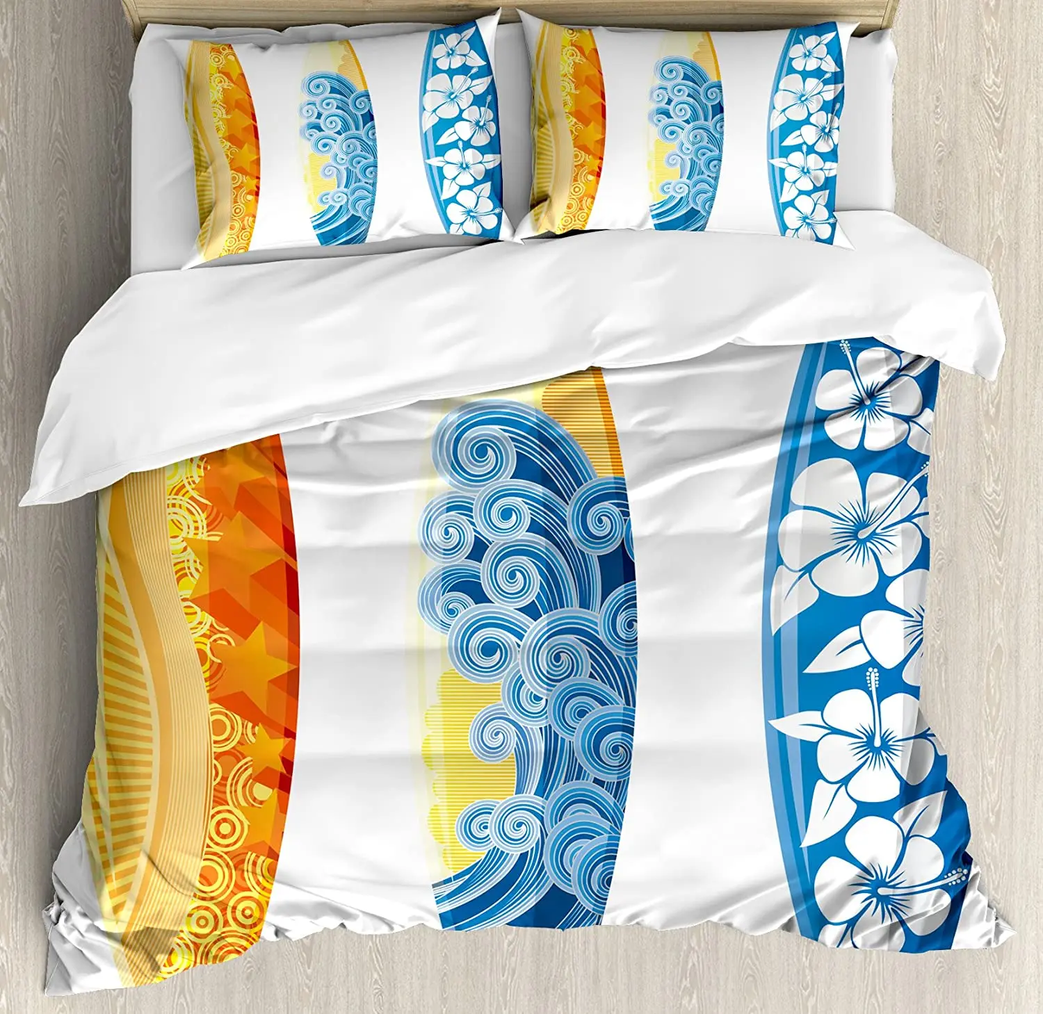 Surf Decor Bedding Set Comforter Duvet Cover Pillow Shams Ornate Colorful Surfboards Vocation Fun W Bedding Cover Double Bed Set