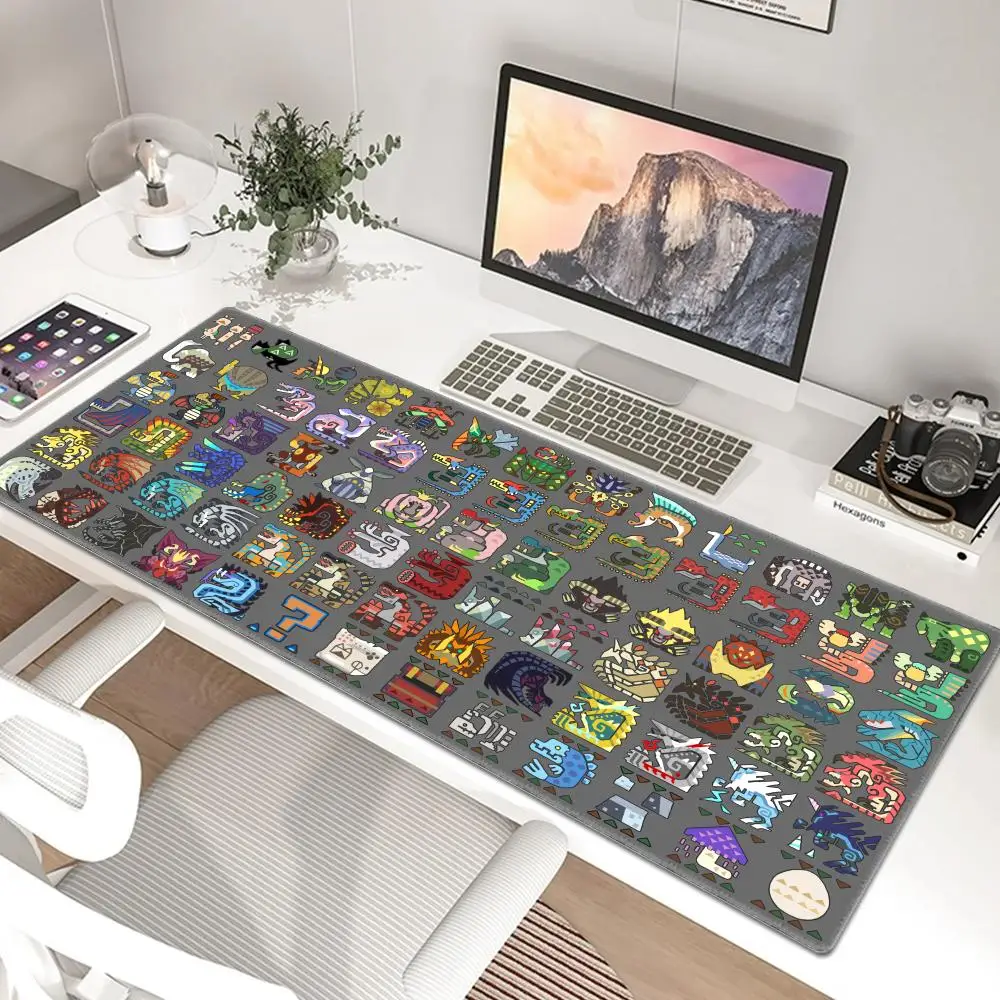 New Monster Hunter World Game Mouse Pad Tapetes de Mesa Teclado Borracha Kawaii XXL 90x40cm Tapete de Mesa Antiderrapante