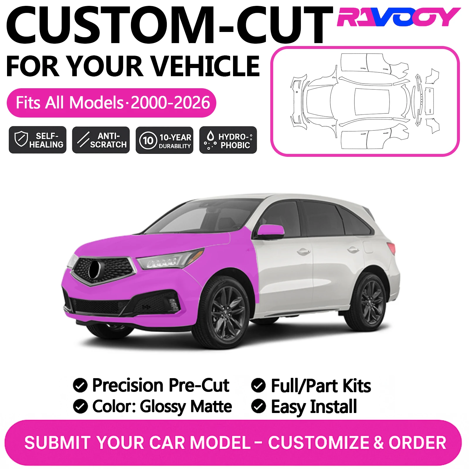 

For Acura MDX Prestige 2016 2017 2018 2019 2020 2021 2022 2023 2024 Custom Precut PPF Paint Protection Film Kit - Clear Matte