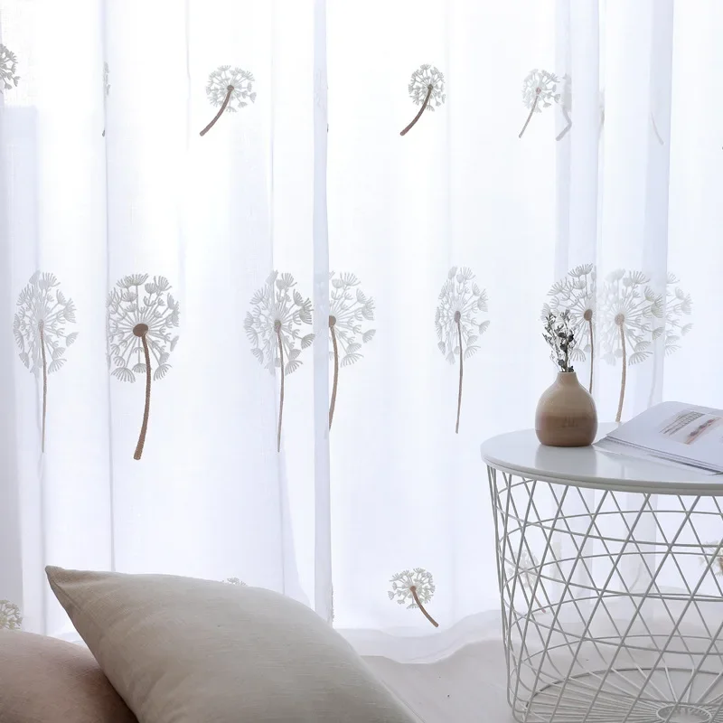 White Dandelion Embroidered Sheer Curtains for Living Room Children Bedroom  Tulle  Window Curtain  Blinds Draps Customize