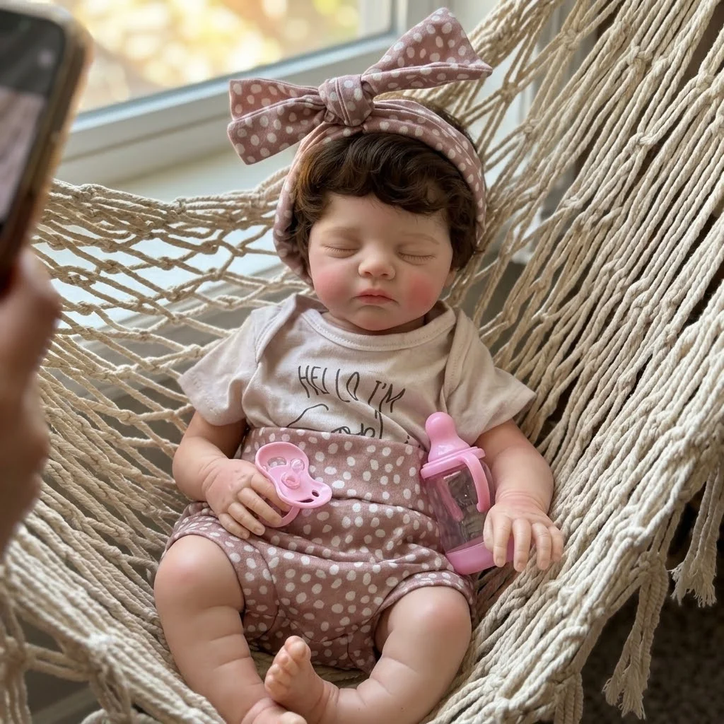 18 Inch Full Body Silicone Reborn Doll Rooted Hair Closed Eyes Sleeping Design Hand Painted Waterproof Collectible Art Ornament