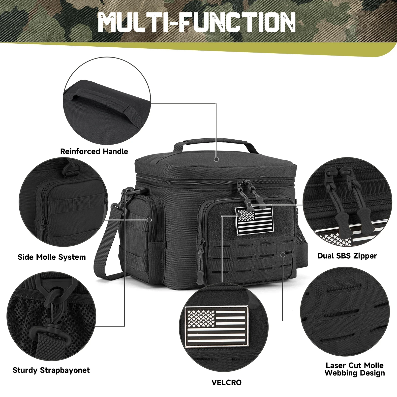 Tactical Thermal Cooler Bag Outdoor Heavy Duty Lunch Box Work Leakproof Insulated Durable Lunch Bag for Men Meal Camping Picnic