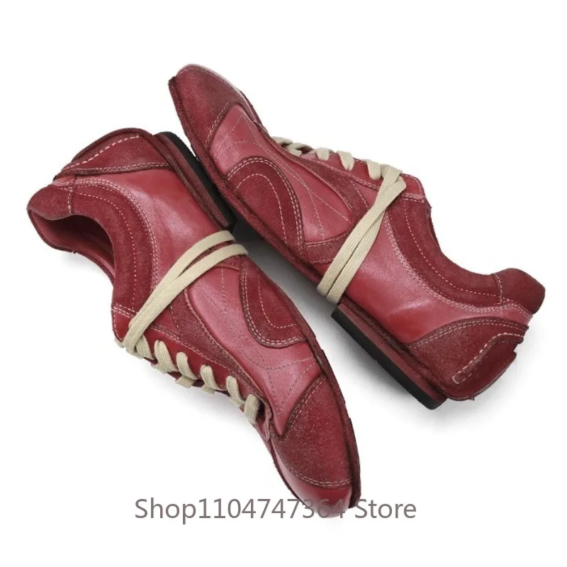Luxury Fashion Washed Horse Leather Retro Training Shoes Men's Genuine Leather Casual Lace‑up Flat Walking Shoes Male Sneakers