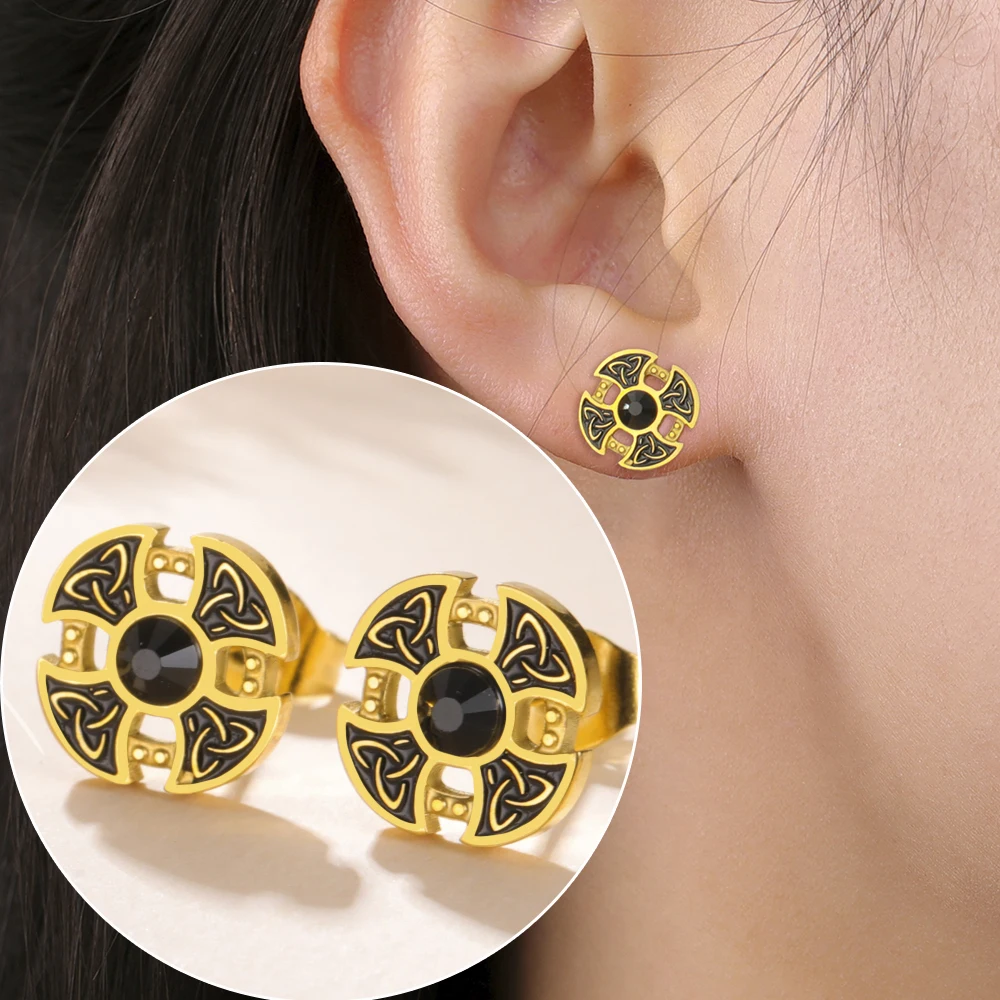 Dawapara Trinity Knot Stud Earrings Mjolnir Norse Mythology Strength and Protection Symbol Stainless Steel Studs