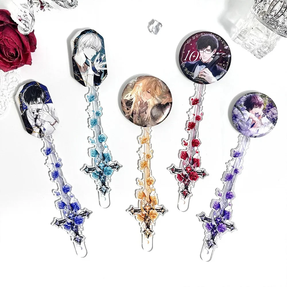 Romantic Rose Thorn Knight Sword Acrylic Check‑in Wand, Magnetic Badge Display Stick, Gothic Floral Design for Anime Idol Pin