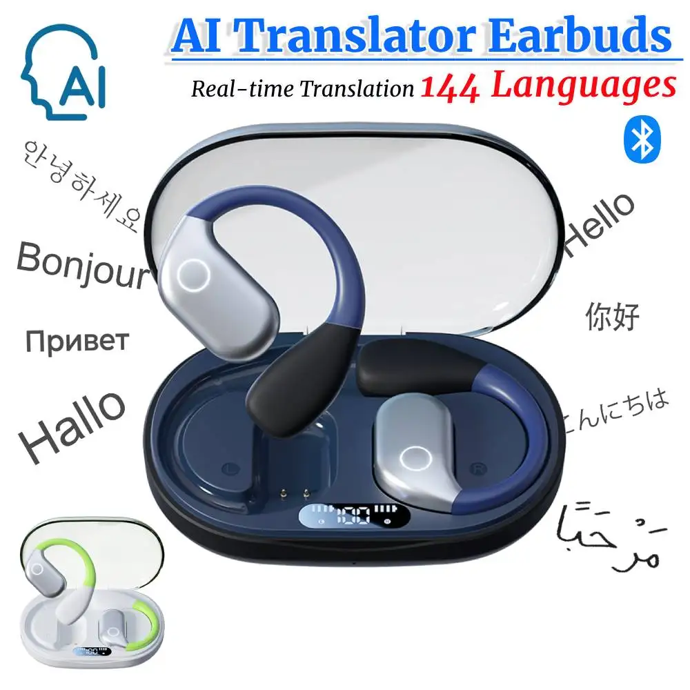 Language Translation Earbuds 144 Languages Bluetooth-Compatible 5.4 AI Translator Earbuds Translation Earphones Headphones