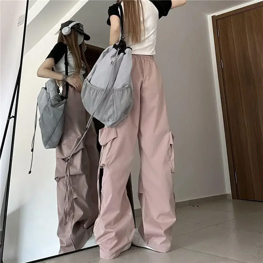 Retro Vintage High Street Baggy Hosen Mode Damen Oversized Kordelzug Tasche Neue Hose Lässige Streetwear Loose Jogger Hosen – Detail 13