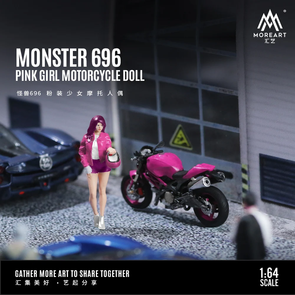 

MoreArt 1:64 696 розовая девушка мотоцикл модель персонажа из смолы, миниатюрное украшение сцены подарок и дисплей