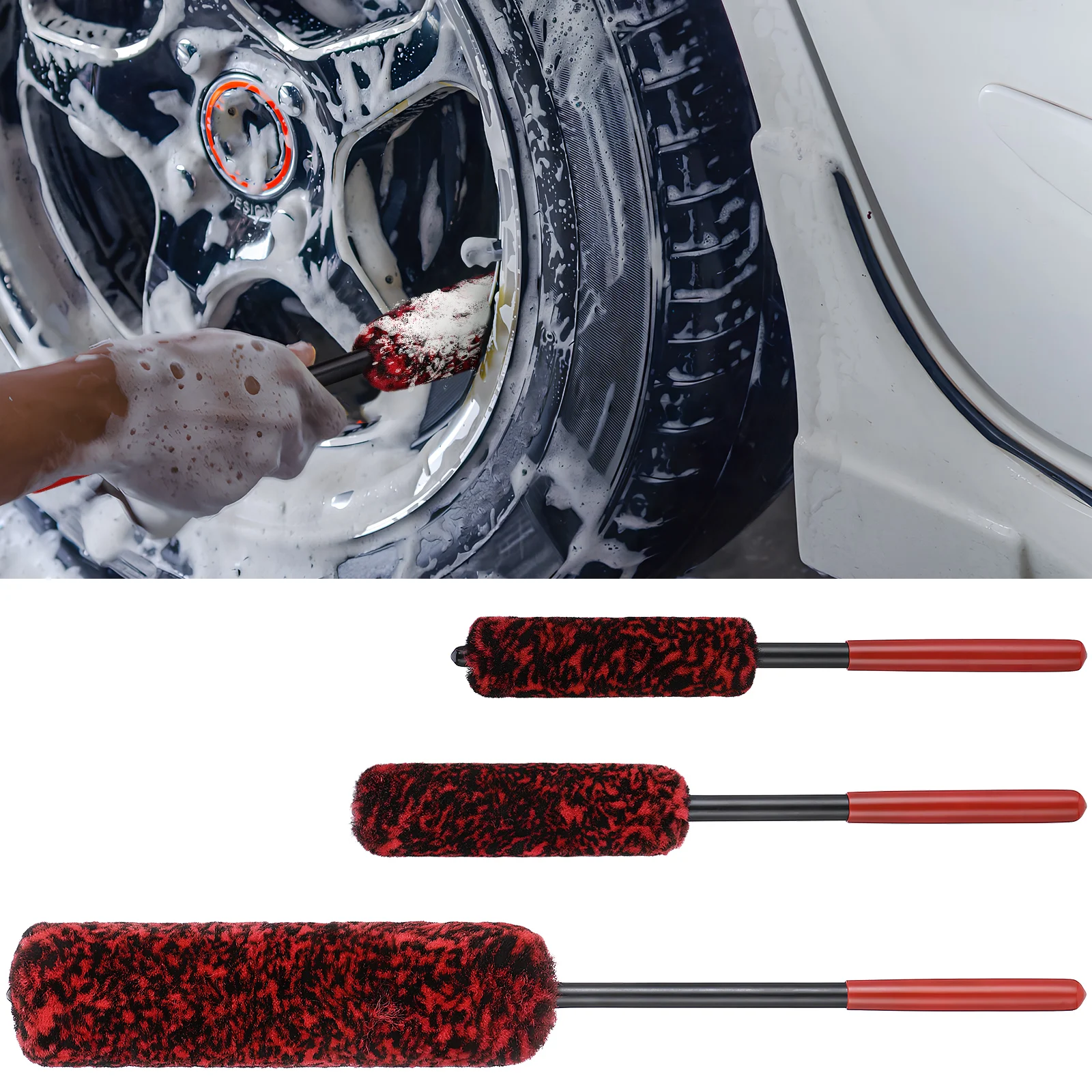 

3 Pcs Cleaning Brush Car Wheel Cleaner Brushes Tools Rim Hub Scrub Black Brushes Set Detailing Wash Flexible